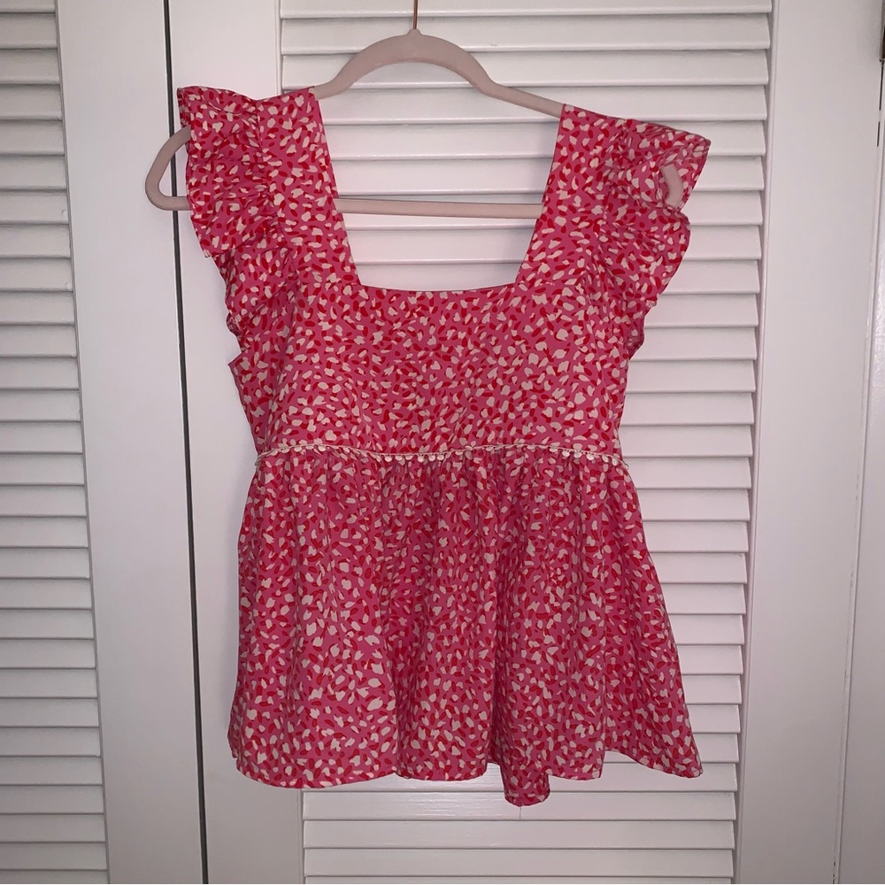 THML Red Floral Ruffle Blouse